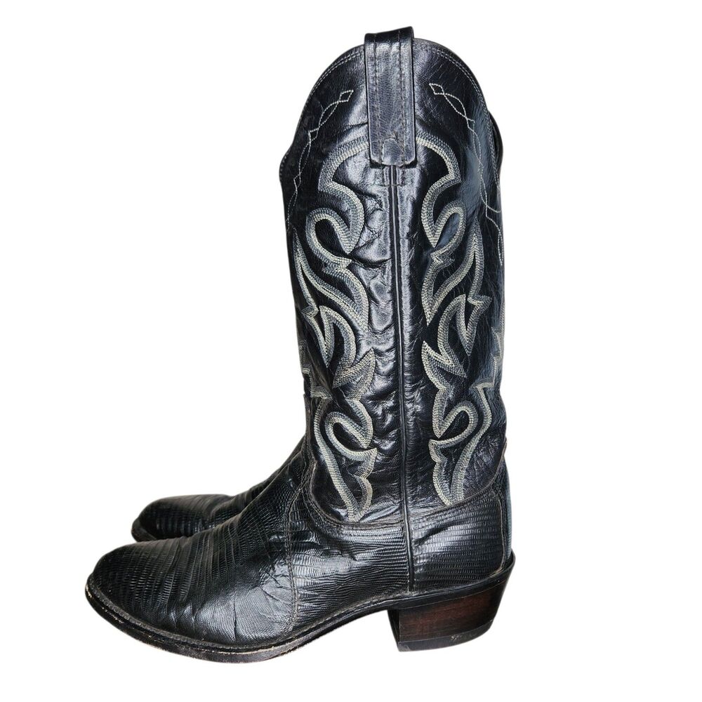 DAN POST Mens Exotic Leather Black Teju Lizard Western Cowboy Boots 8 EW 350 R